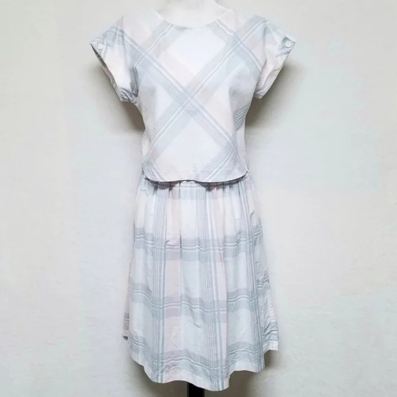 VINTAGE Joni Blair Pastel Pink Blue Checkered Plaid Cropped Top Dress Outfit - Picture 5 of 16